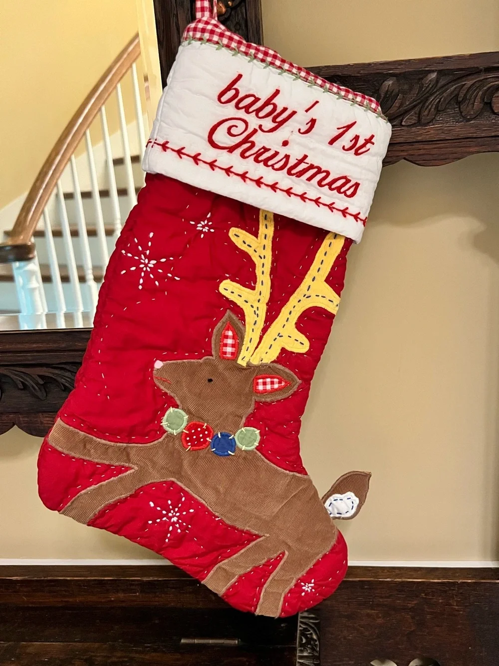 Pottery Barn Baby’s 1st Christmas Red Reindeer Holiday Stocking